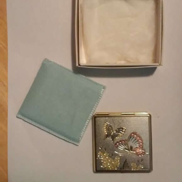 Cosmetic Magnifying & Regular Mirrors Butterfly Cover Gold Silver Unused In Box - Picture 2 of 5